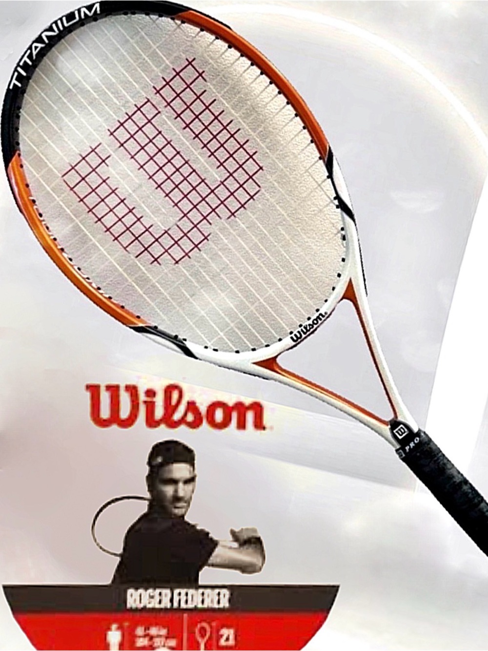 Wilson Roger Federer Titanium Tennis Racket with Red, Black & White